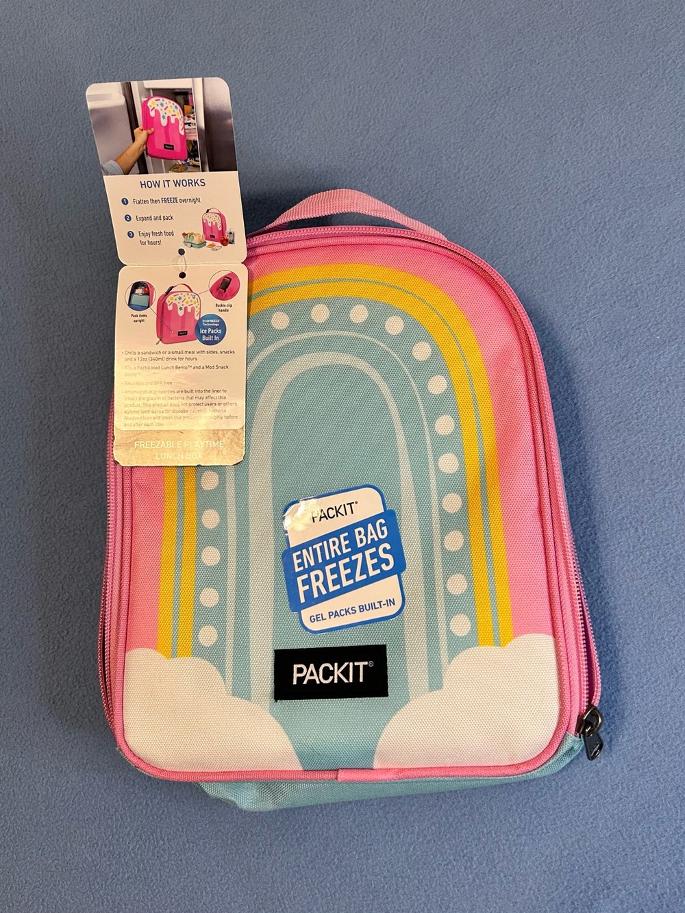 PACKIT Kids Rainbow Freezeable Lunch Bag - Pink & Blue